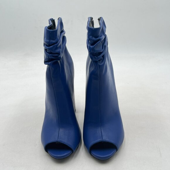 Blue Women Stylish Peep Toe Slouch Ankle Boots Chunky Stacked Heels Party Shoes - Picture 2 of 7